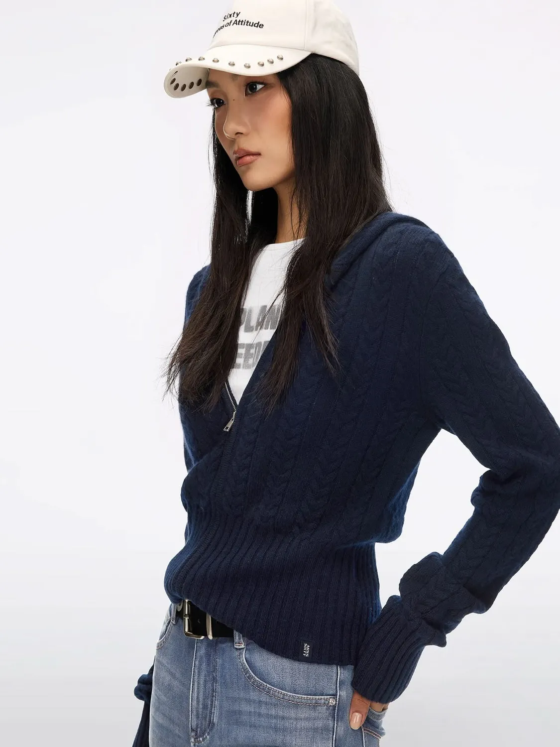 Miss Sixty Hooded cardigan navy kashmir lynlås