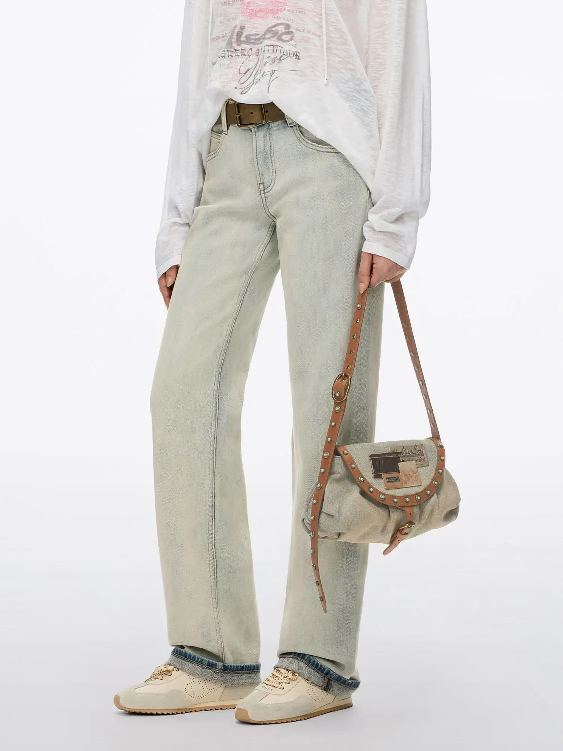 Miss Sixty Leather Patch skuldertaske blå denim koskind