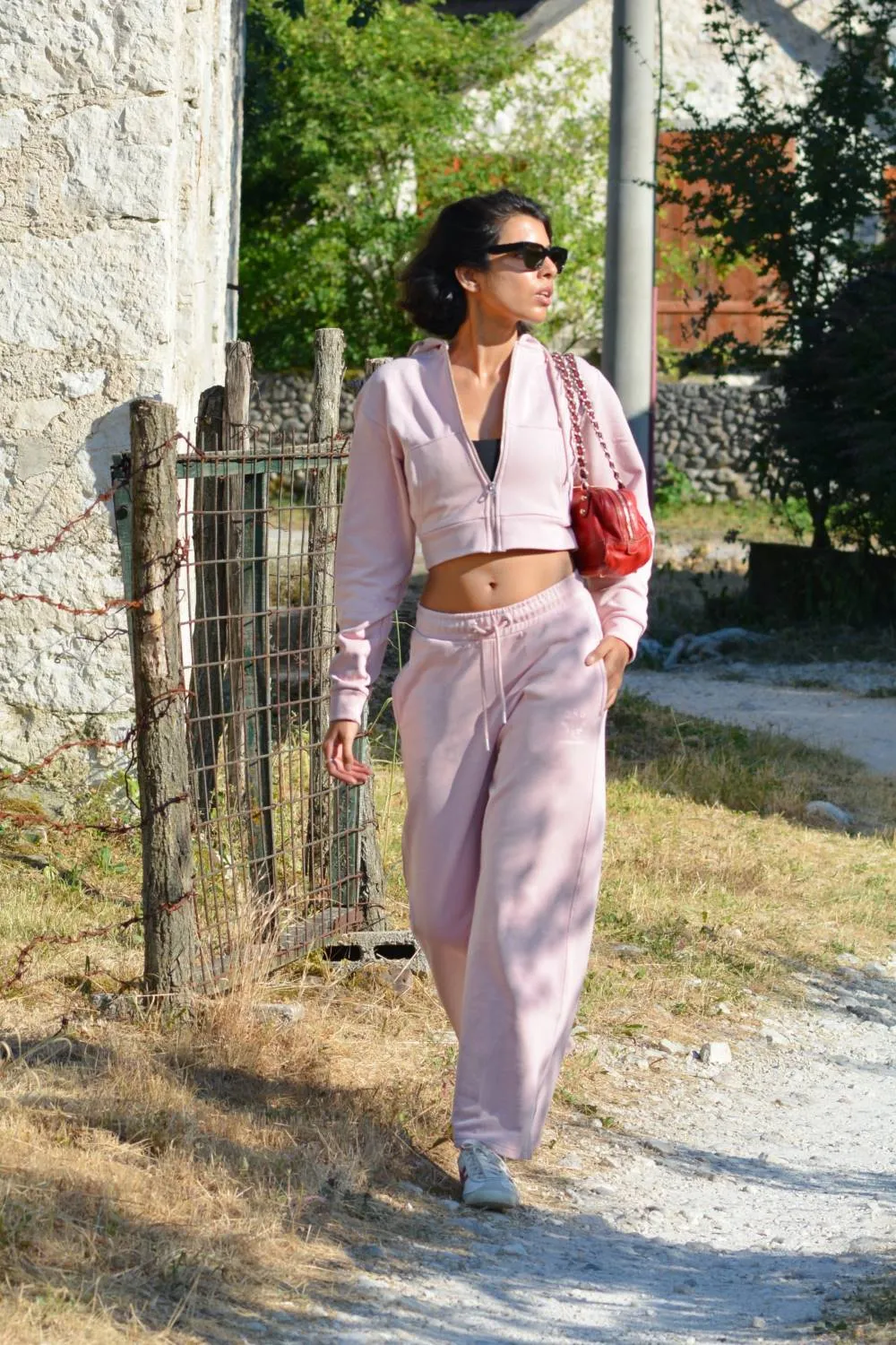 Organsk Cropped Zip hoodie pink økologisk bomuld