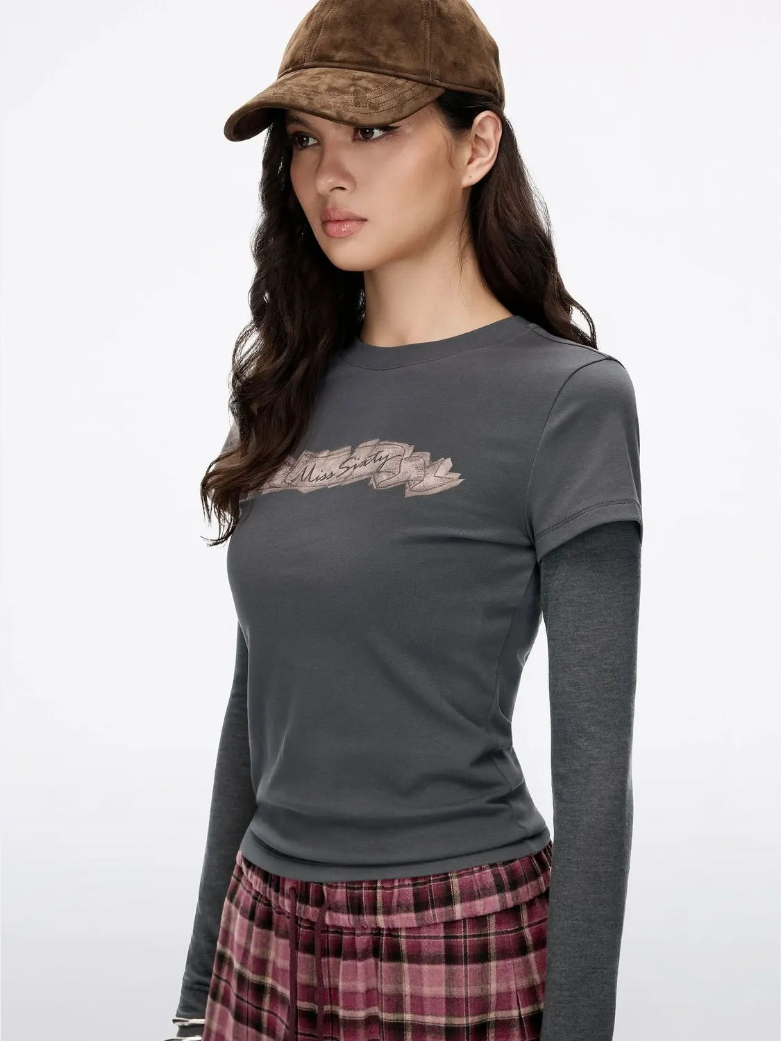 Miss Sixty Layered t-shirt sort kontrastprint