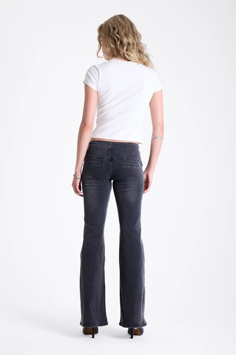 The Ragged Priest Moss Double Buckle flare jeans sort vasket
