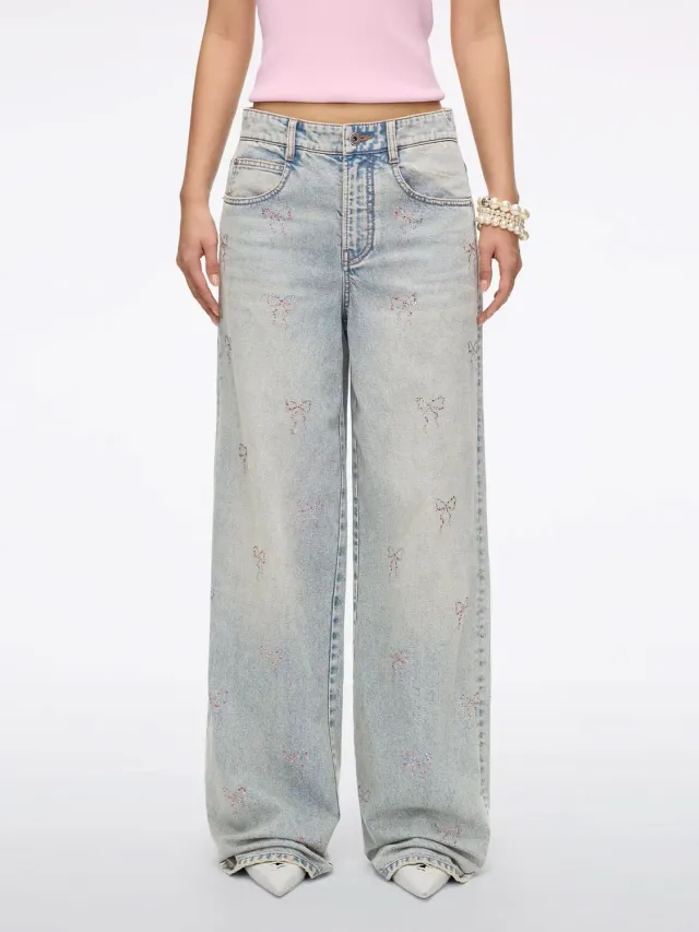 Miss Sixty straight jeans blå med sløjfe rhinstene