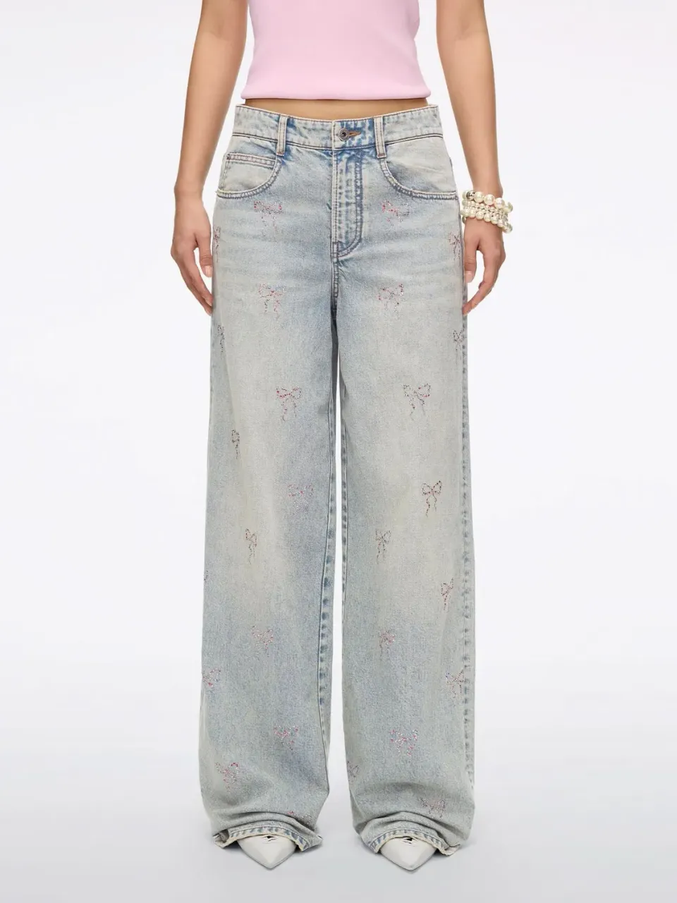 Miss Sixty straight jeans blå med sløjfe rhinstene