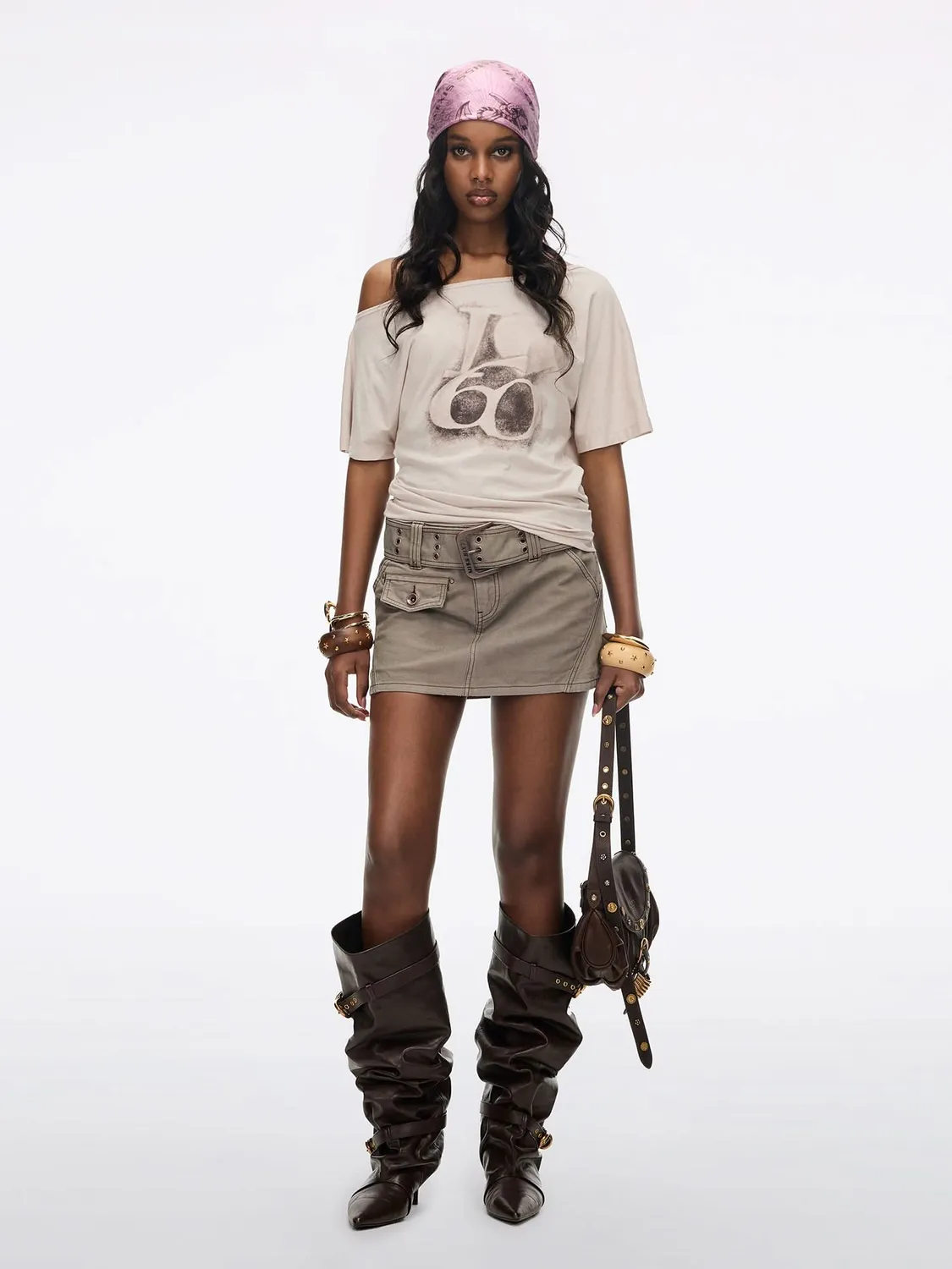 Miss Sixty Belted Denim mini nederdel Brown med bælte