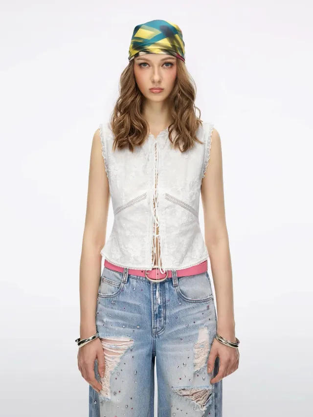 Miss Sixty Sequin Embroidered skjorte White palietter