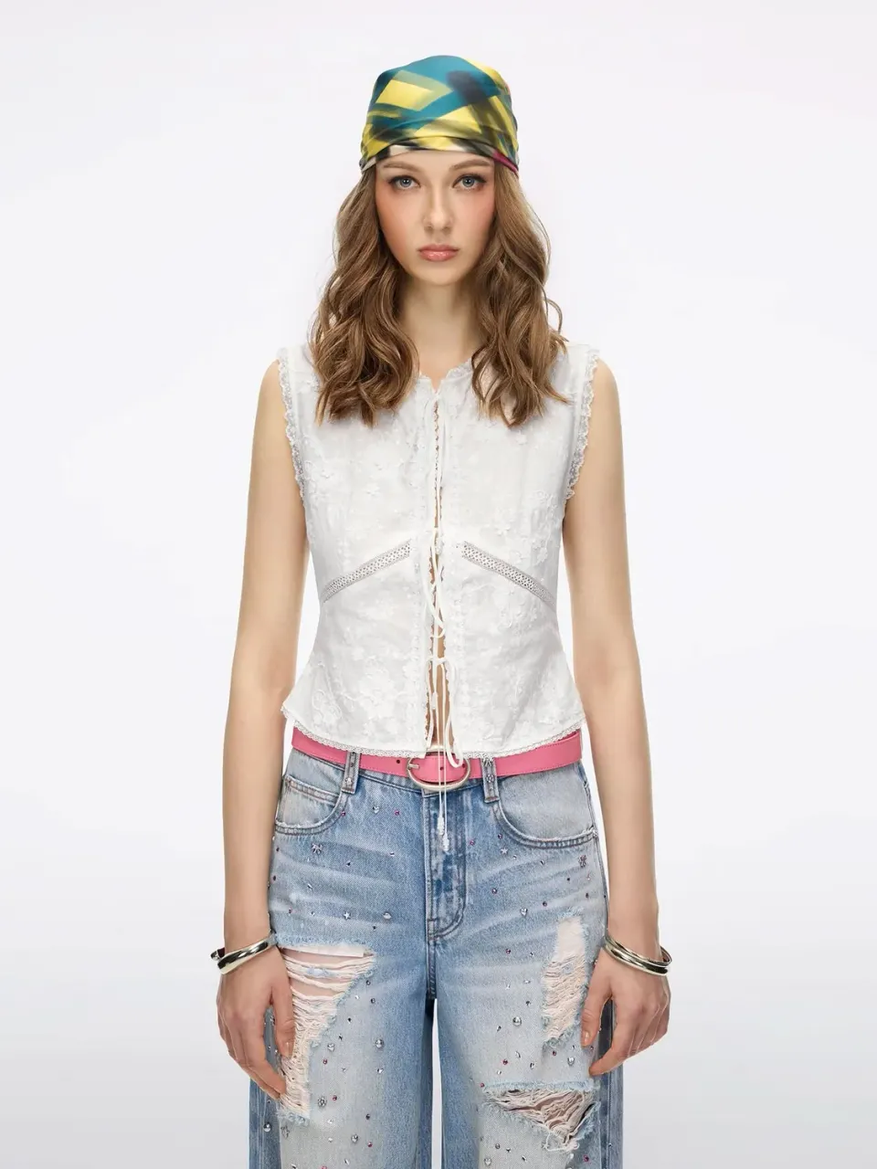 Miss Sixty Sequin Embroidered skjorte White palietter
