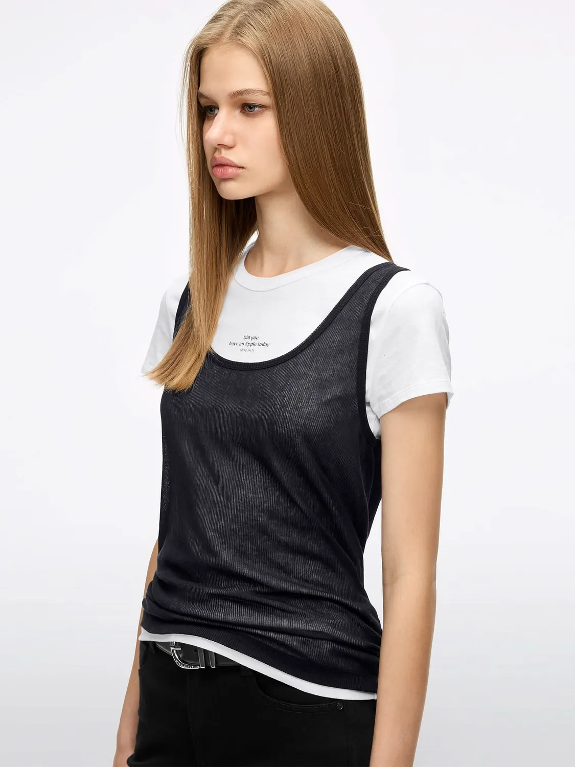 Miss Sixty 6M1SJ72310 t-shirt hvid lagdelt hørblanding