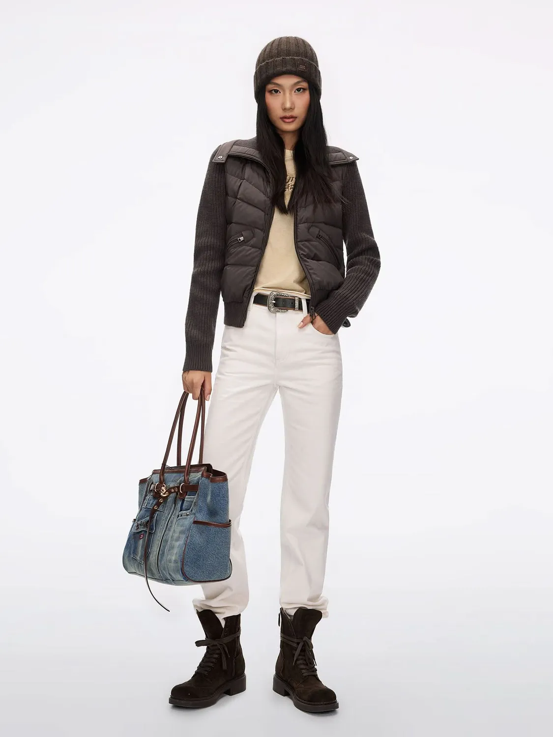 Miss Sixty Panelled Puffer jakke dun off white