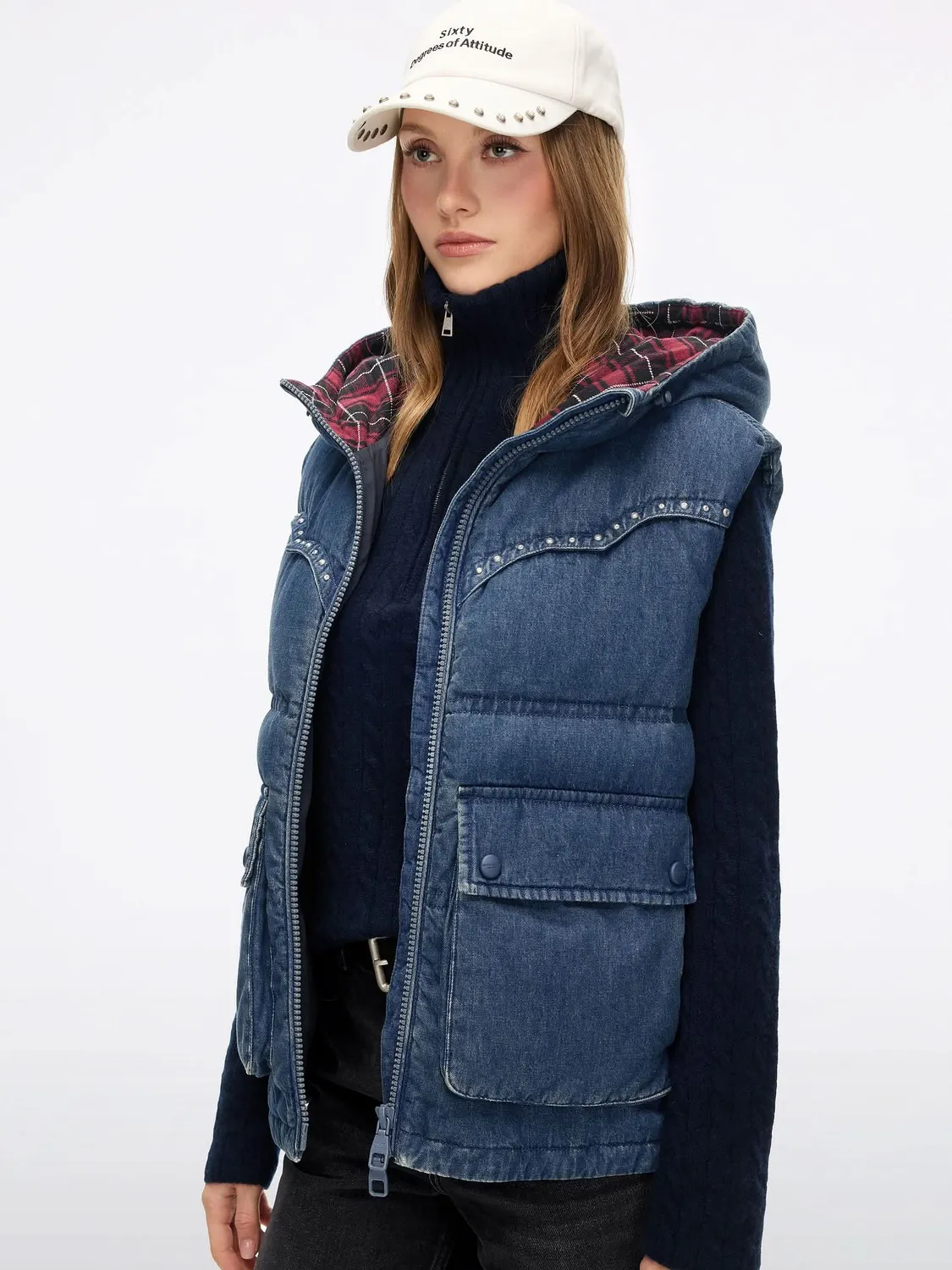 Miss Sixty dunvest middle blue denim med nitter