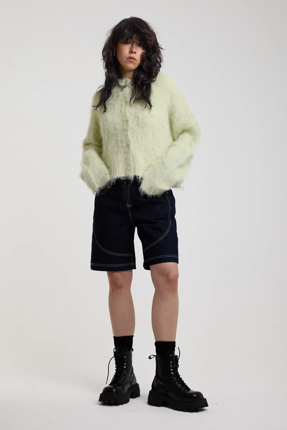 The Ragged Priest Baby Fuzzy Knit Cardigan lysegrøn