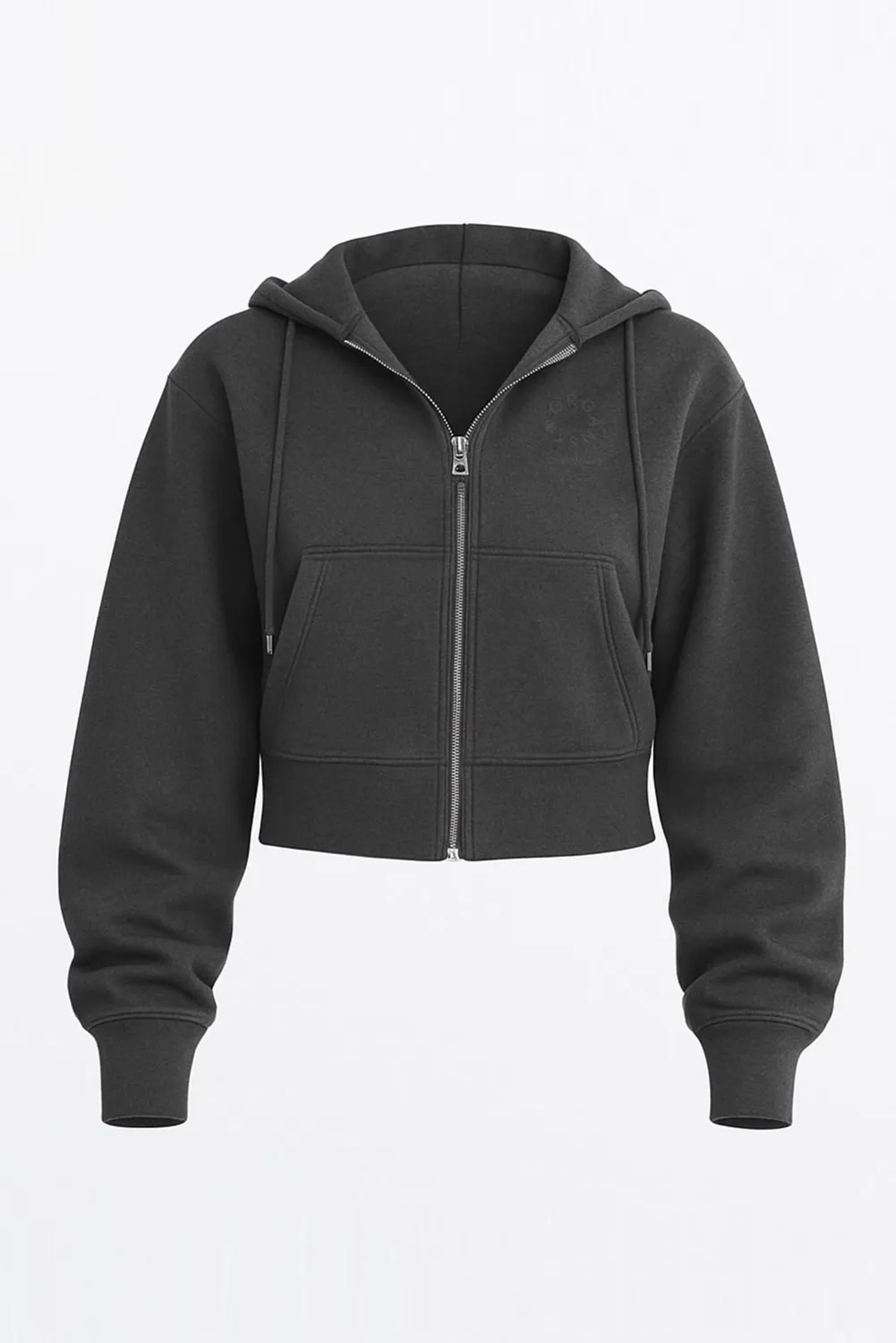 Organsk Cropped Zip-Up Hoodie hættetrøje Grå økologisk bomuld