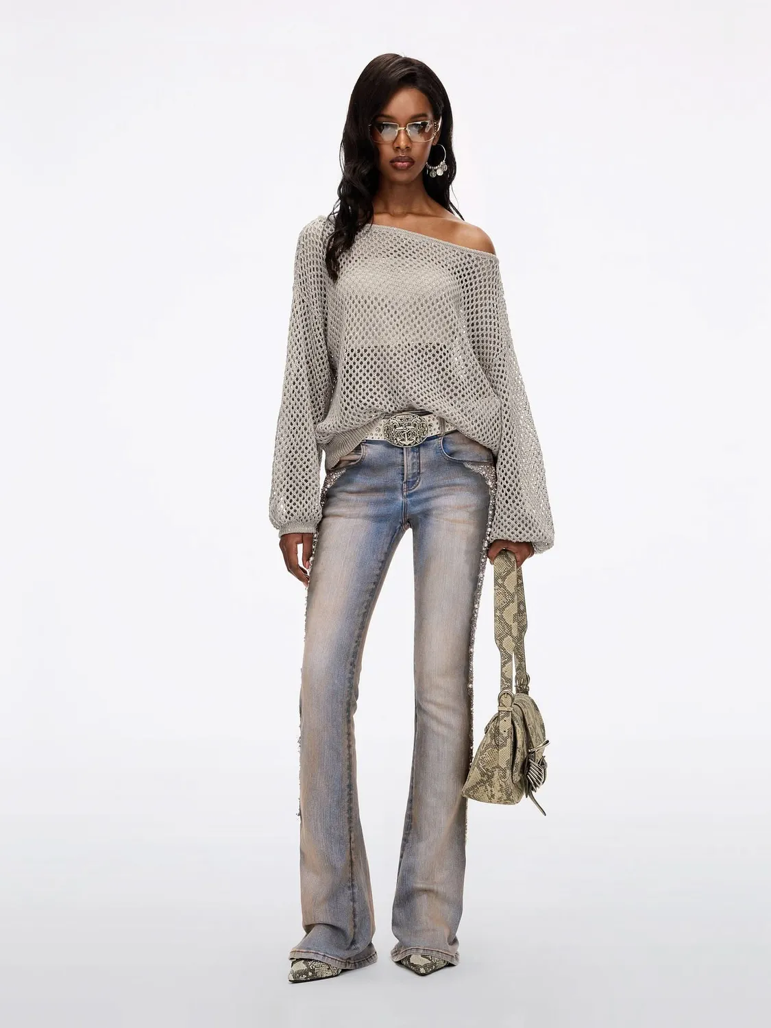 Miss Sixty Shimmering Mesh strik top sort palietter XS-L