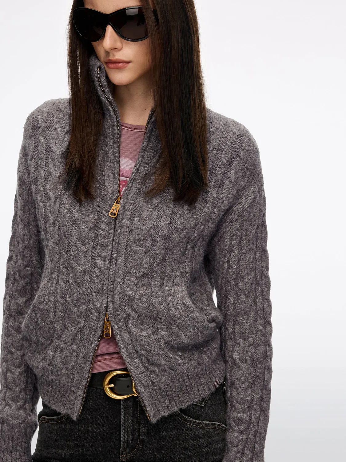 Miss Sixty Cable-Knit cardigan grå alpaka lynlås