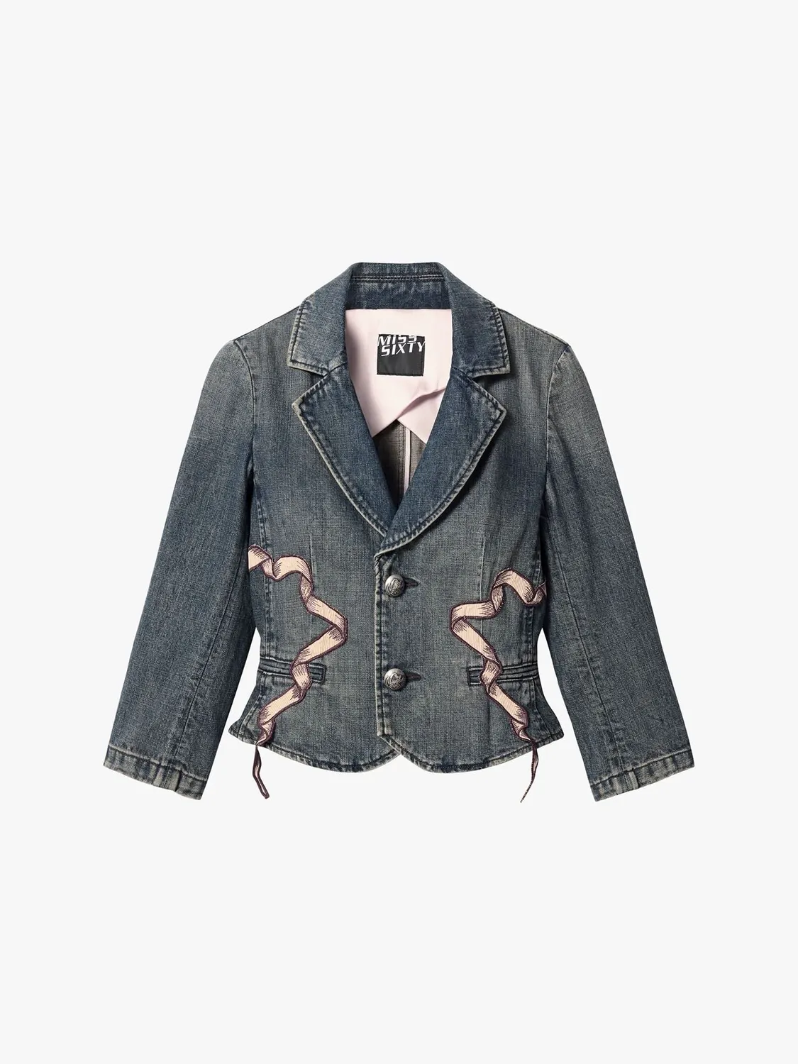 Miss Sixty denimjakke dark blue broderi cropped