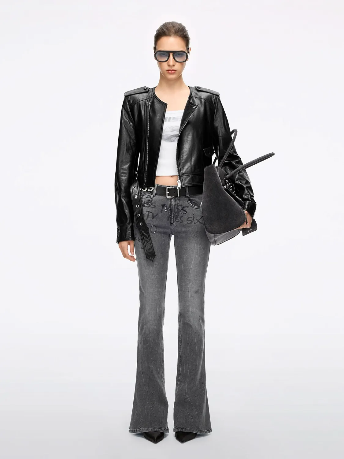 Miss Sixty Rhinestone Flare jeans black fog flare