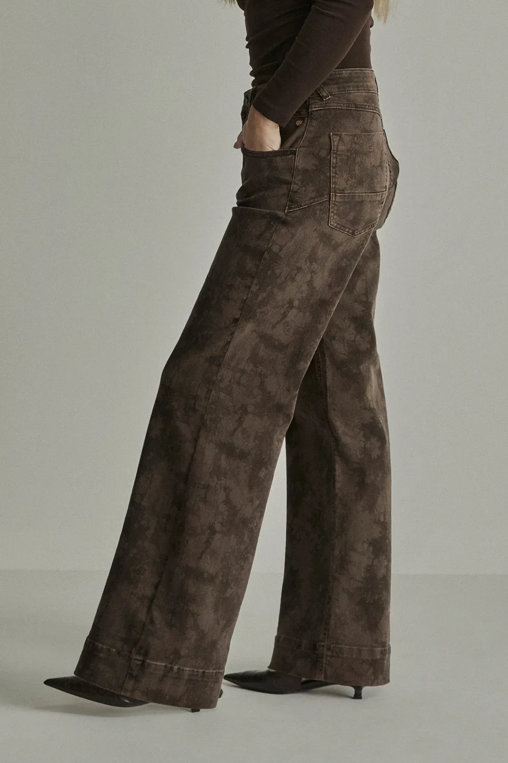 Para Mi Winter Prints Mira bukser Deep Brown høj talje