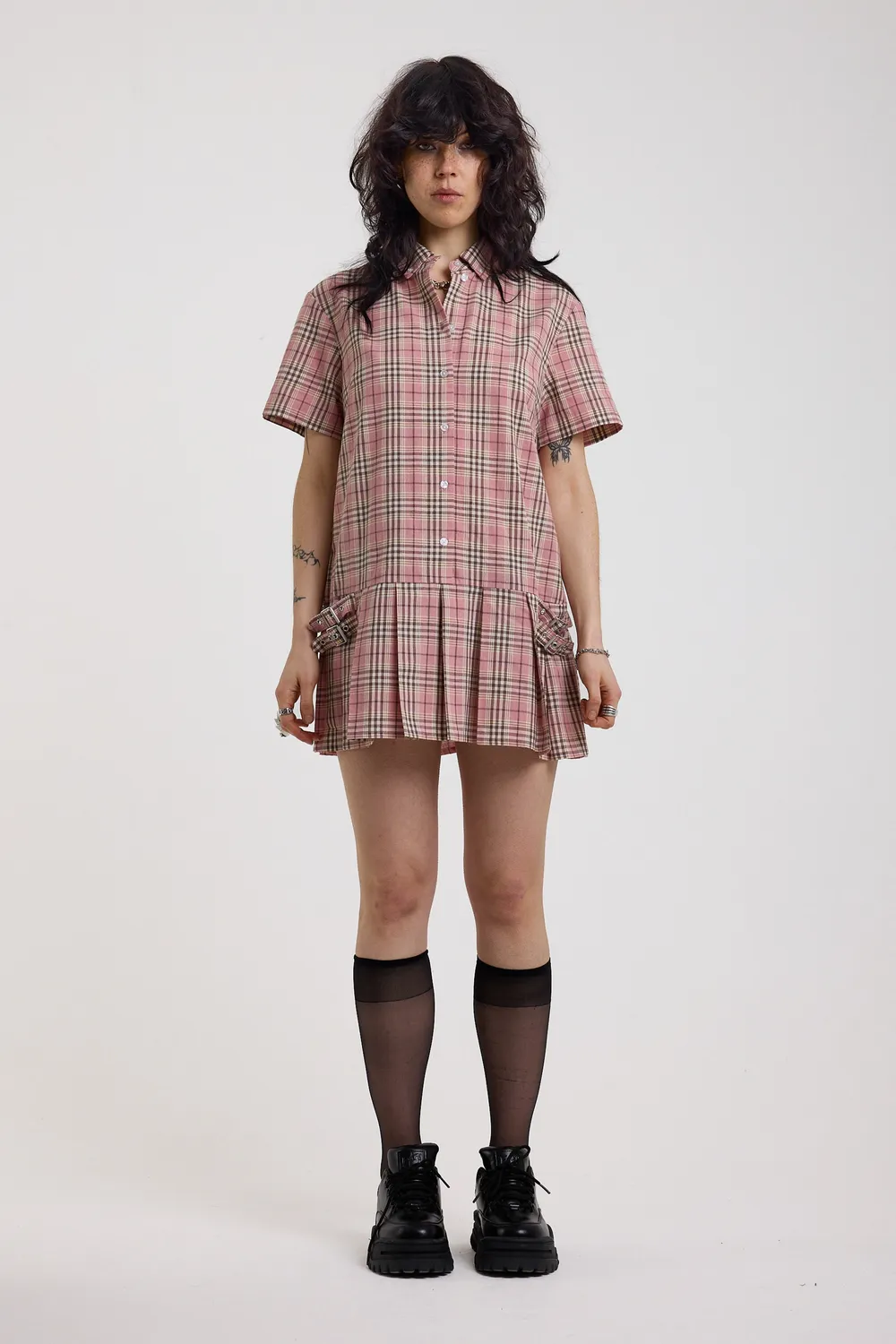 The Ragged Priest Blossom minikjole tartan lyserød