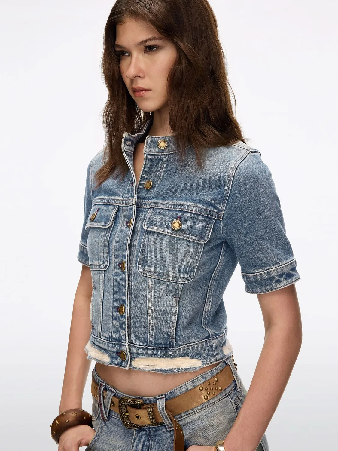 Miss Sixty distressed denimjakke blå cropped