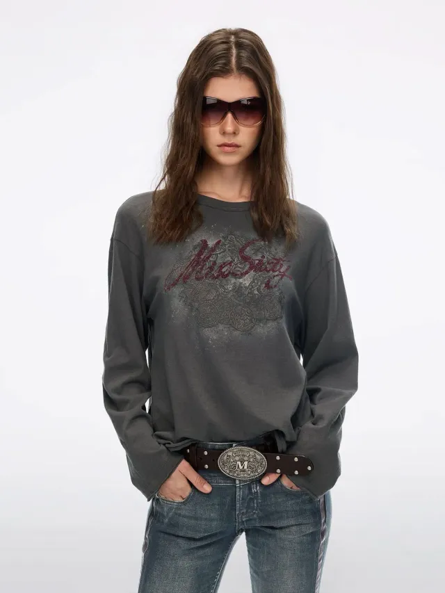 Miss Sixty langærmet t-shirt grå løs graphic bomuld