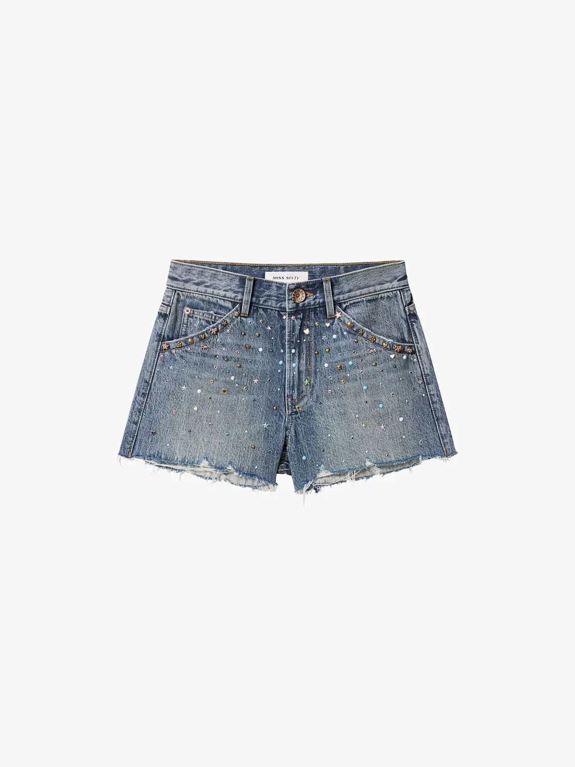 Miss Sixty Rhinestone denim shorts mellemblå sten
