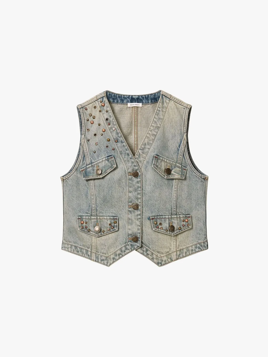 Miss Sixty Studded Denim Vest vintage lyseblå