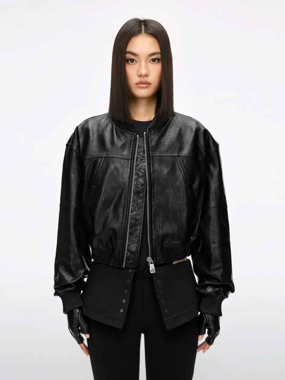 Miss Sixty læderjakke black cropped lammeskind