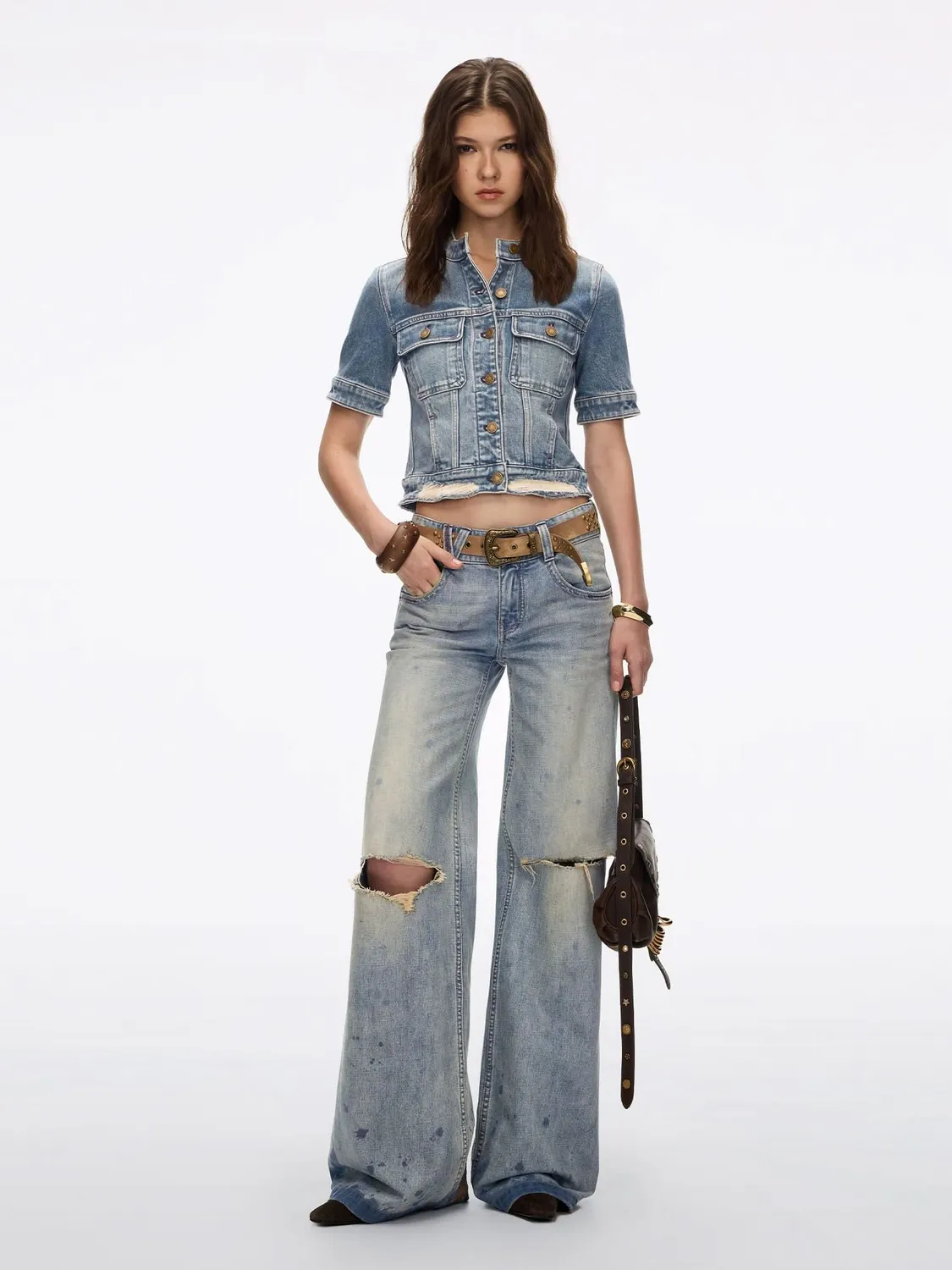 Miss Sixty distressed denimjakke blå cropped