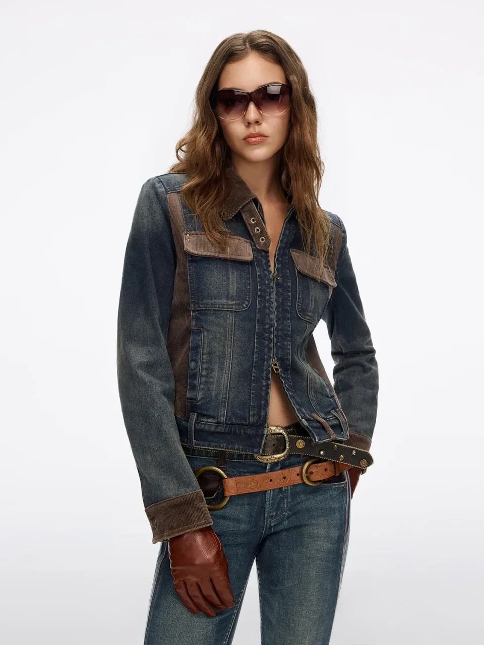 Miss Sixty Panelled denimjakke blå corduroy