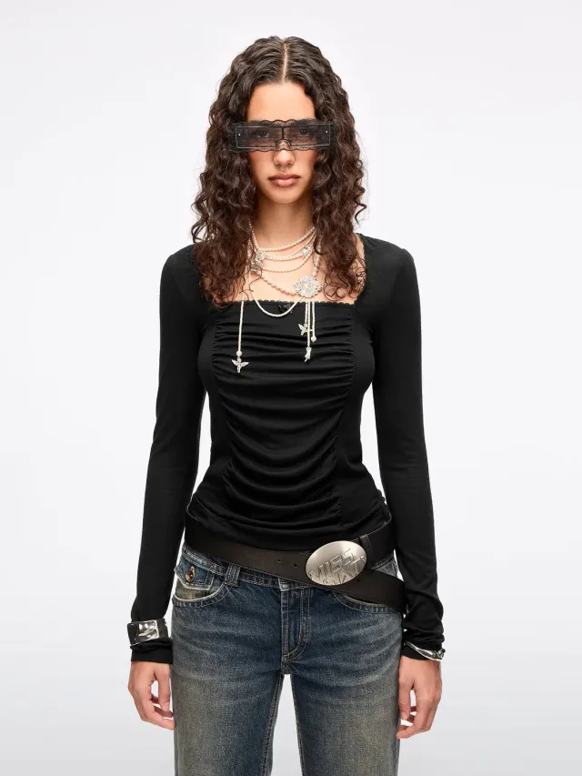 Miss Sixty 6M1SJ03800G24 t-shirt sort rynket sløjfe
