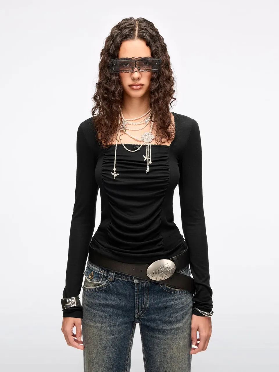 Miss Sixty 6M1SJ03800G24 t-shirt sort rynket sløjfe