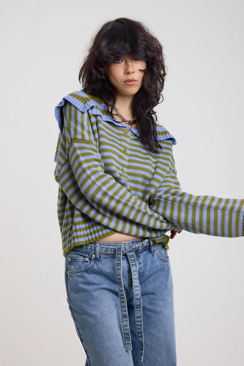 THE RAGGED PRIEST Darling Stripe cardigan grøn-lilla