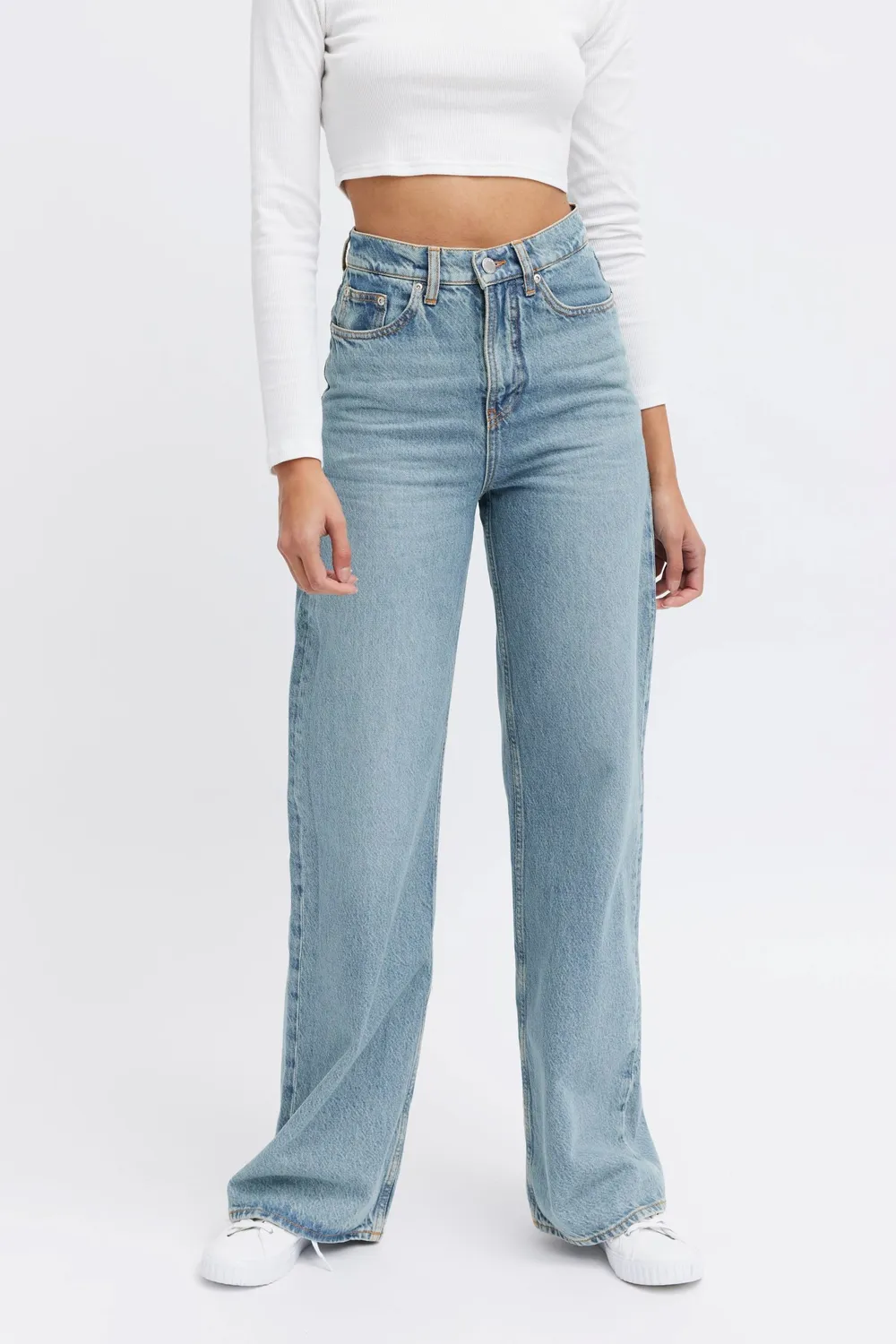 Organsk Wave Ocean Blue wide leg jeans højtalje