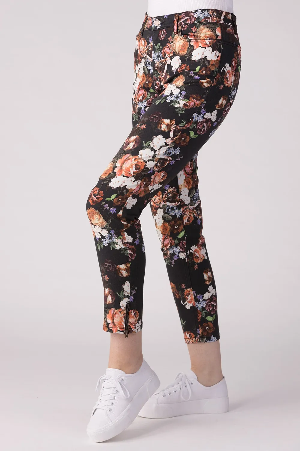 Merrytime 15640-440-69 ankel jeans orange blomst print