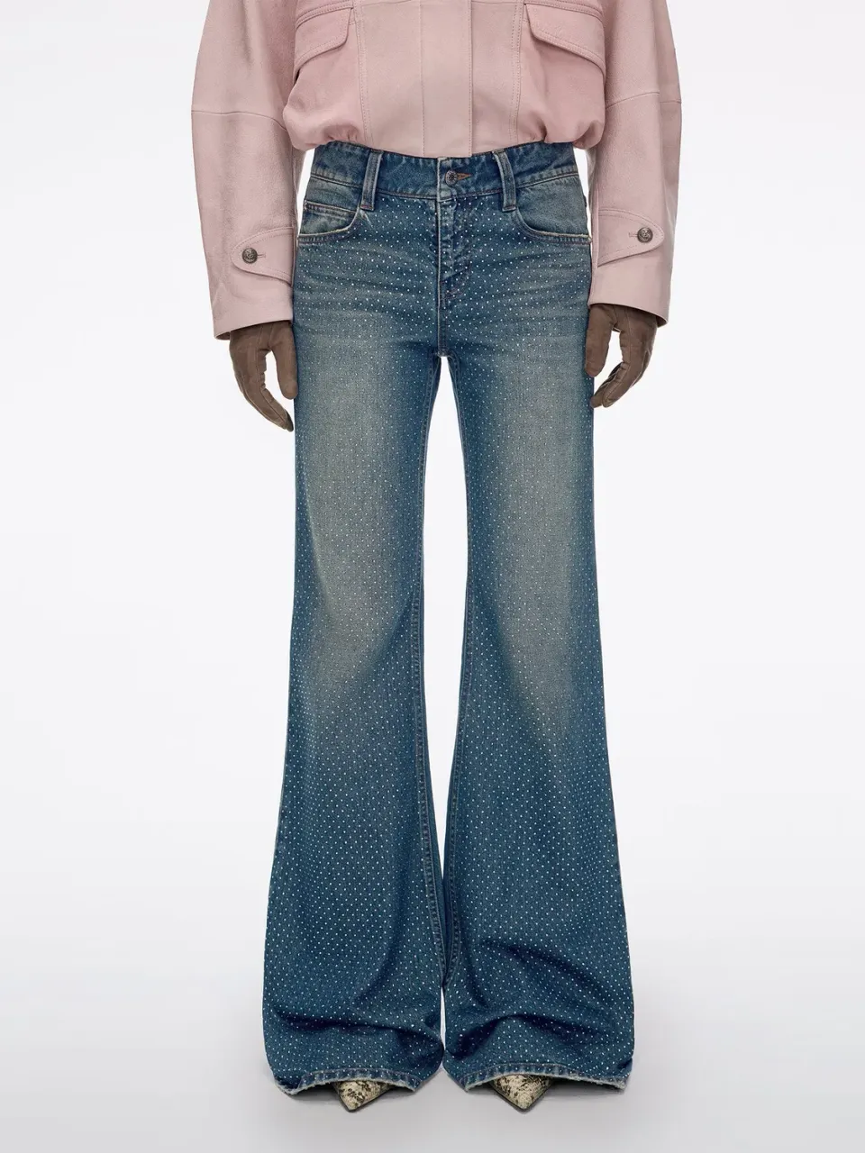 Miss Sixty Flare jeans vintage blå strass mellemtalje