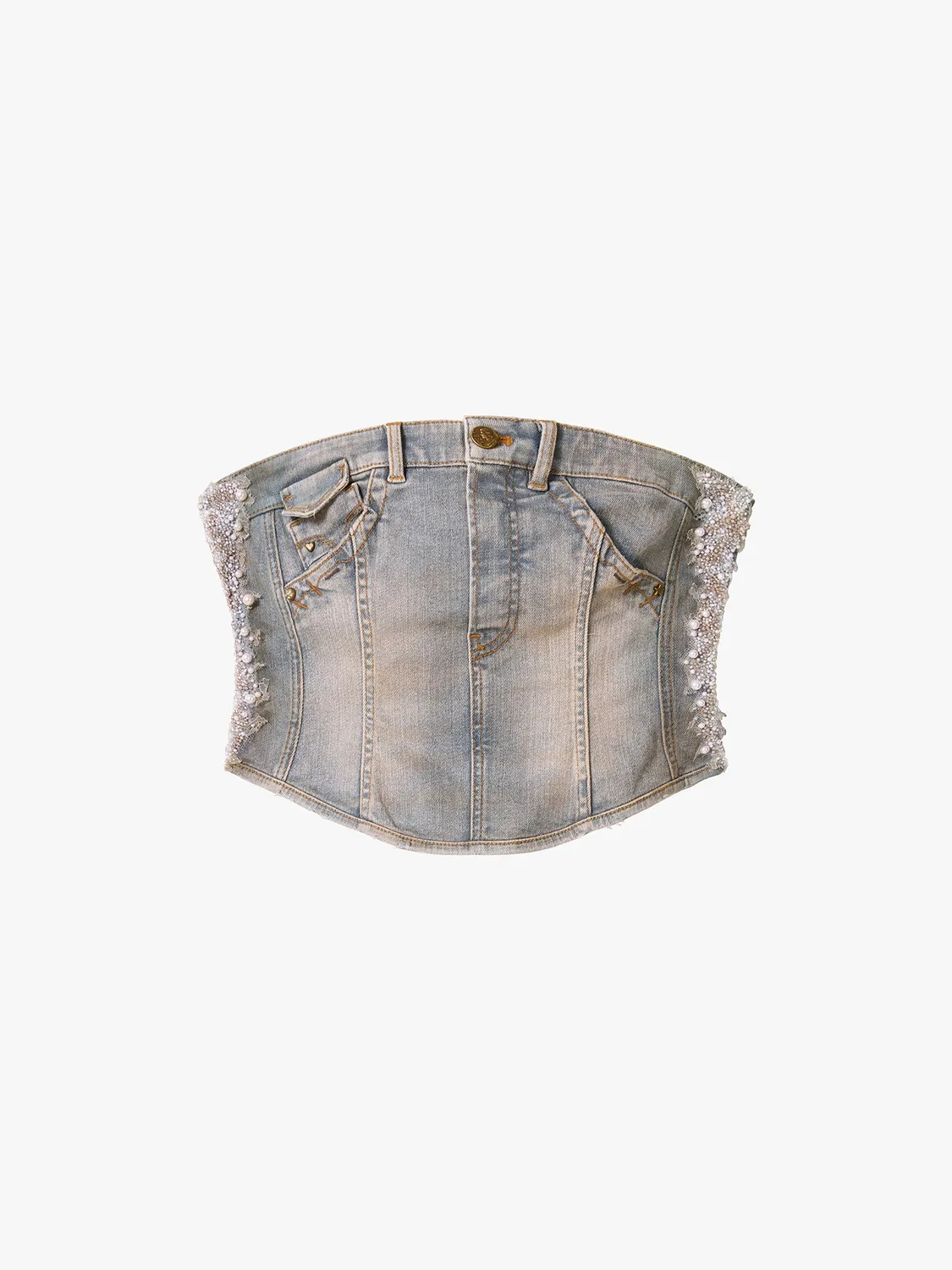 Miss Sixty Pearl Rhinestone top retro blue stropløs