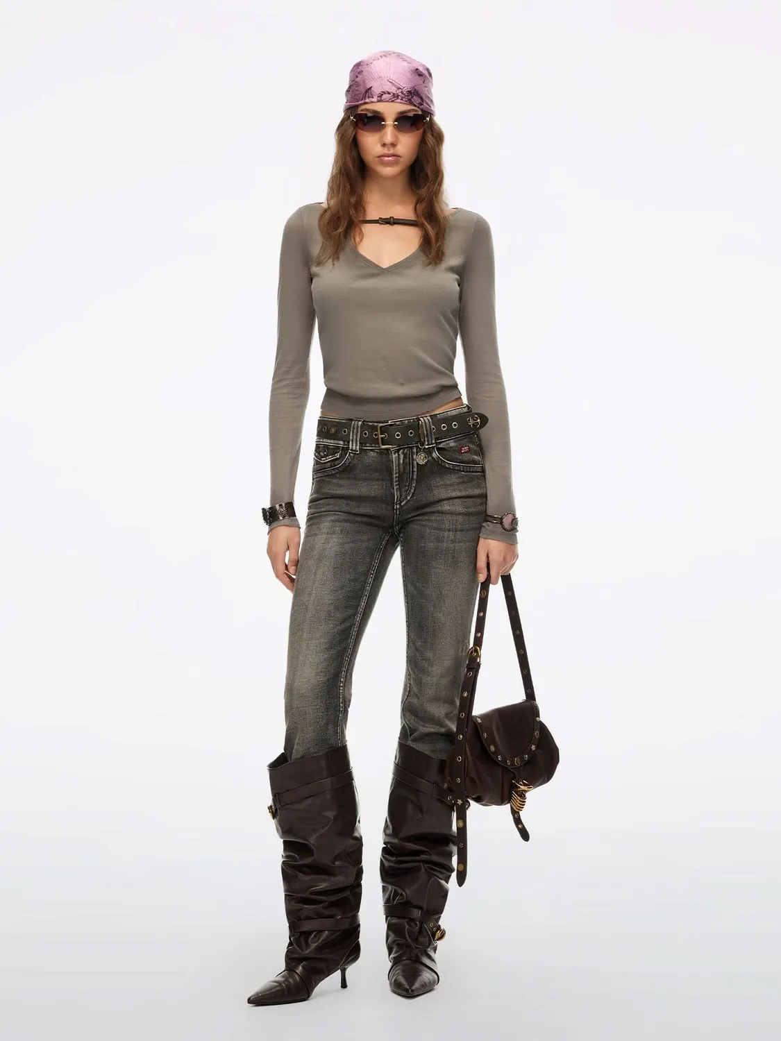 Miss Sixty t-shirt caramel brown cropped spænde