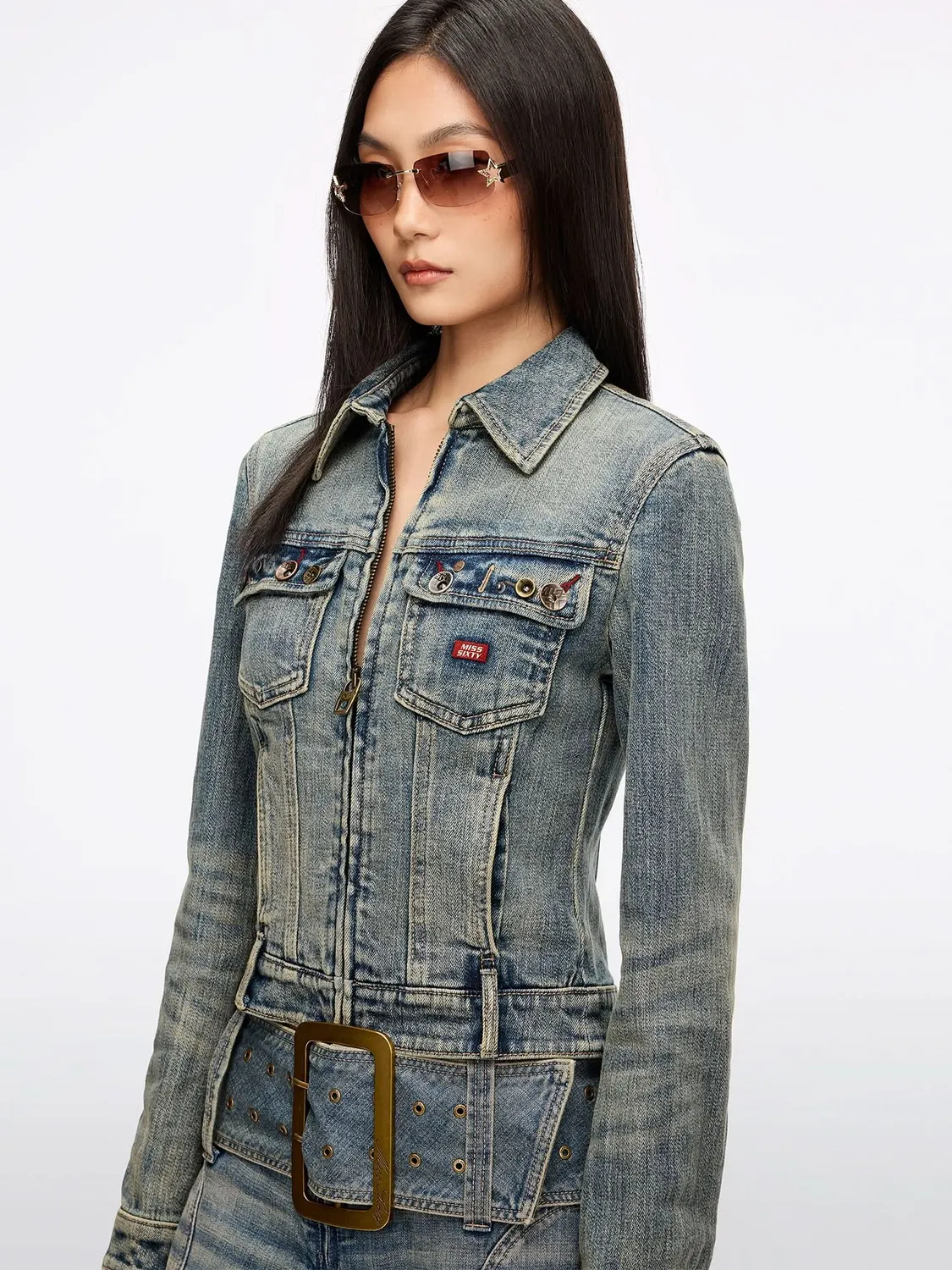 Miss Sixty denimjakke lysegrå blå med knapper