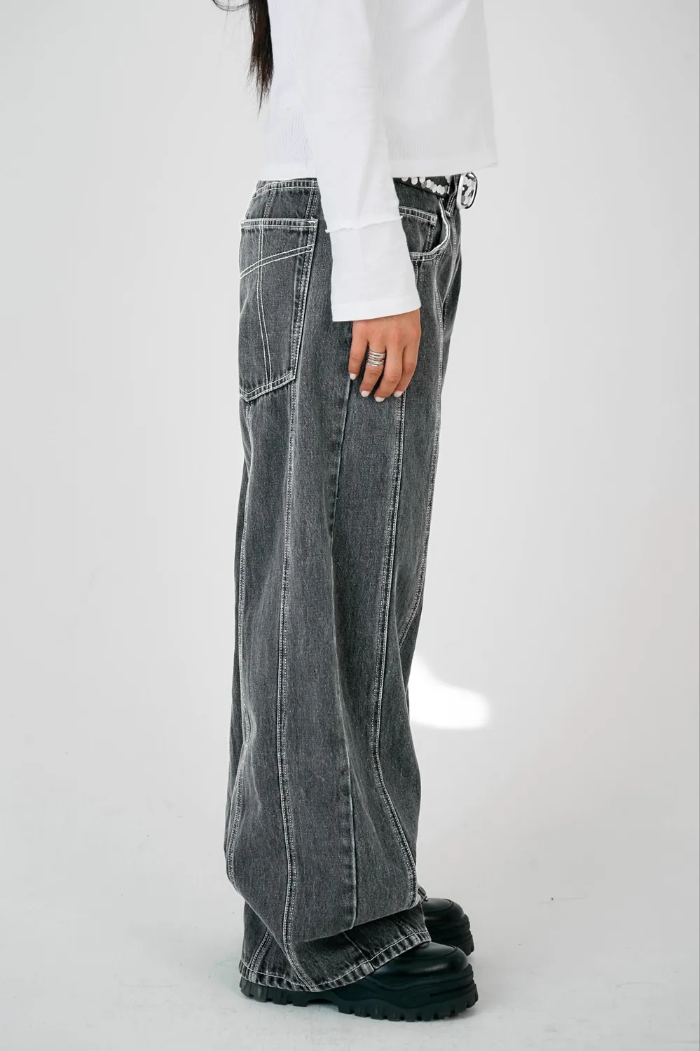THE RAGGED PRIEST Panel Seam baggy jeans grå rinse