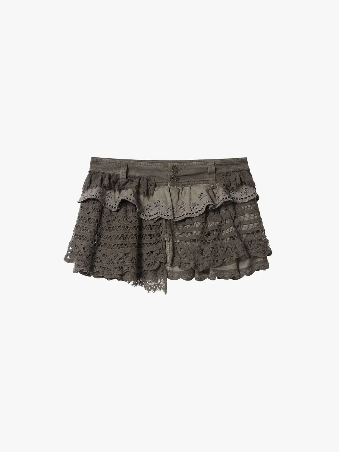Miss Sixty Patchwork Lace denimnederdel kaffe lav talje