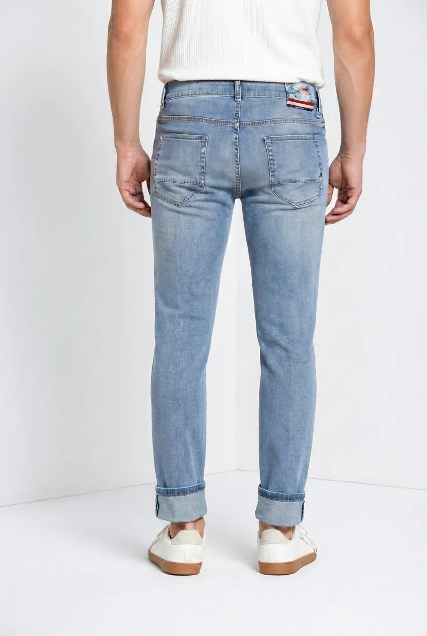 Mason's Harris jeans lyseblå Hawaii-print slim