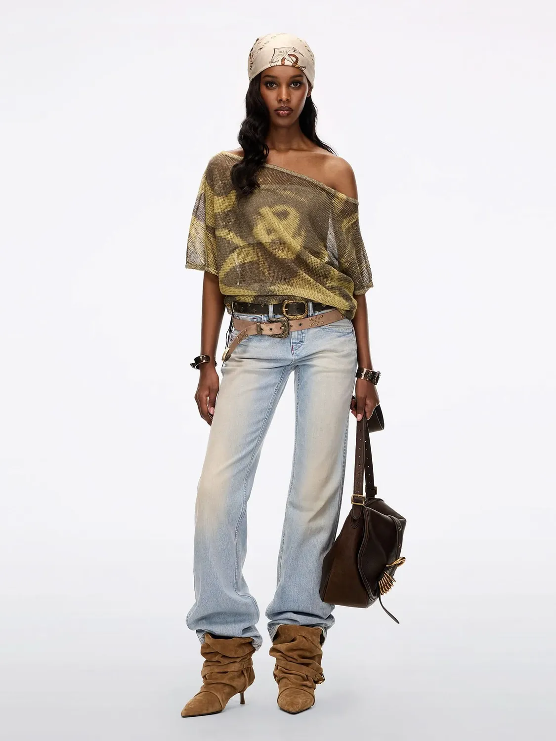Miss Sixty Asymmetric Strik retrogrøn hør off-shoulder