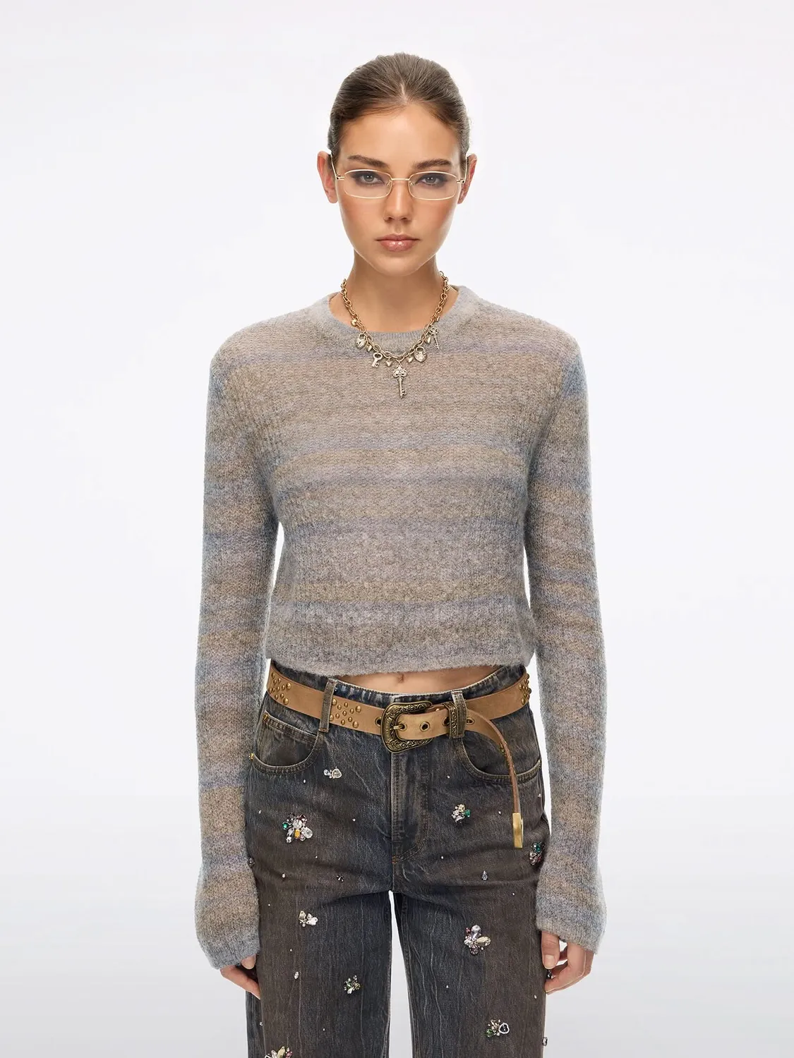 Miss Sixty Contrast Striped striktrøje khaki stribet