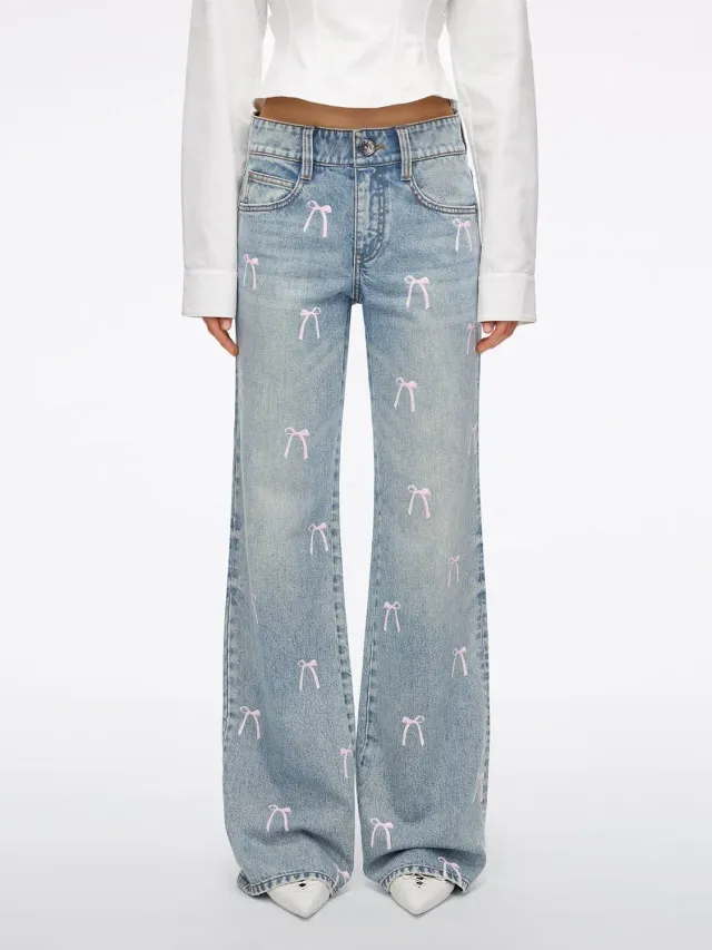 Miss Sixty Rhinestone Flare jeans lyseblå – strassløjfe