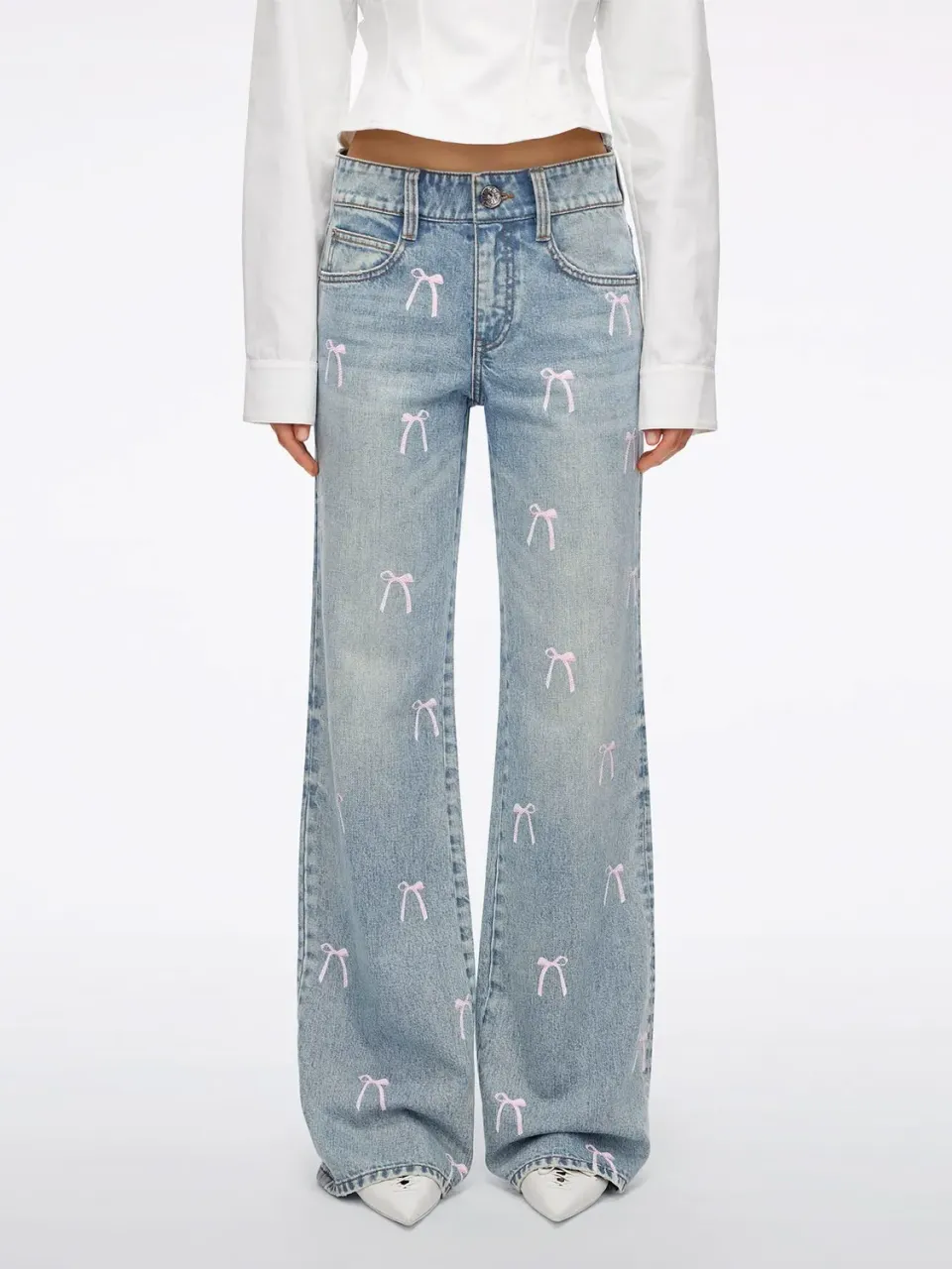 Miss Sixty Rhinestone Flare jeans lyseblå – strassløjfe