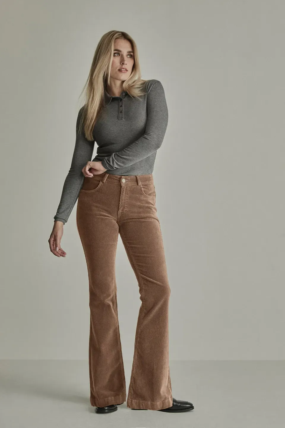 Para Mi Jade fløjlsbukser Camel høj talje