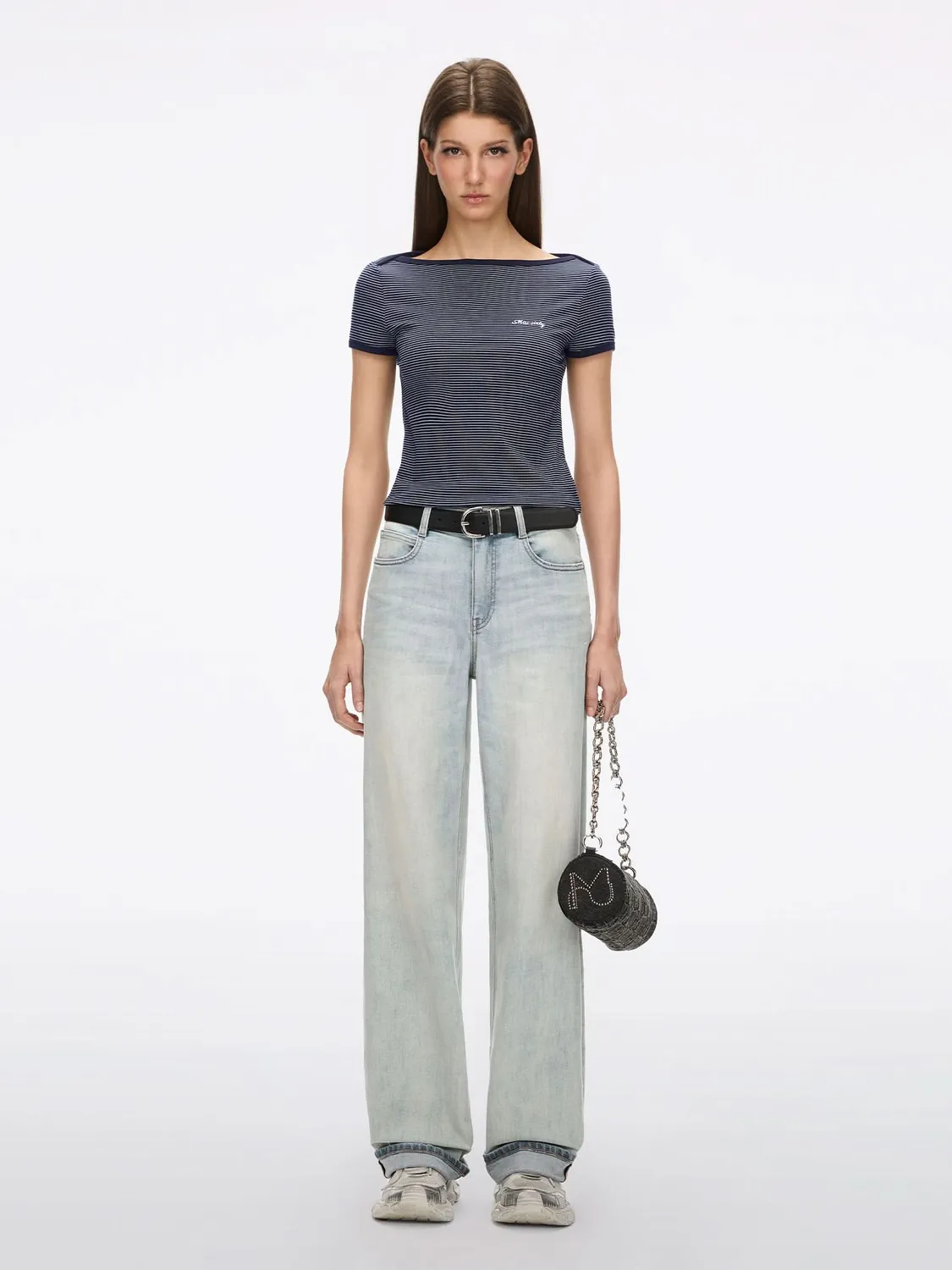 Miss Sixty Logo Stripe T-shirt blå slim