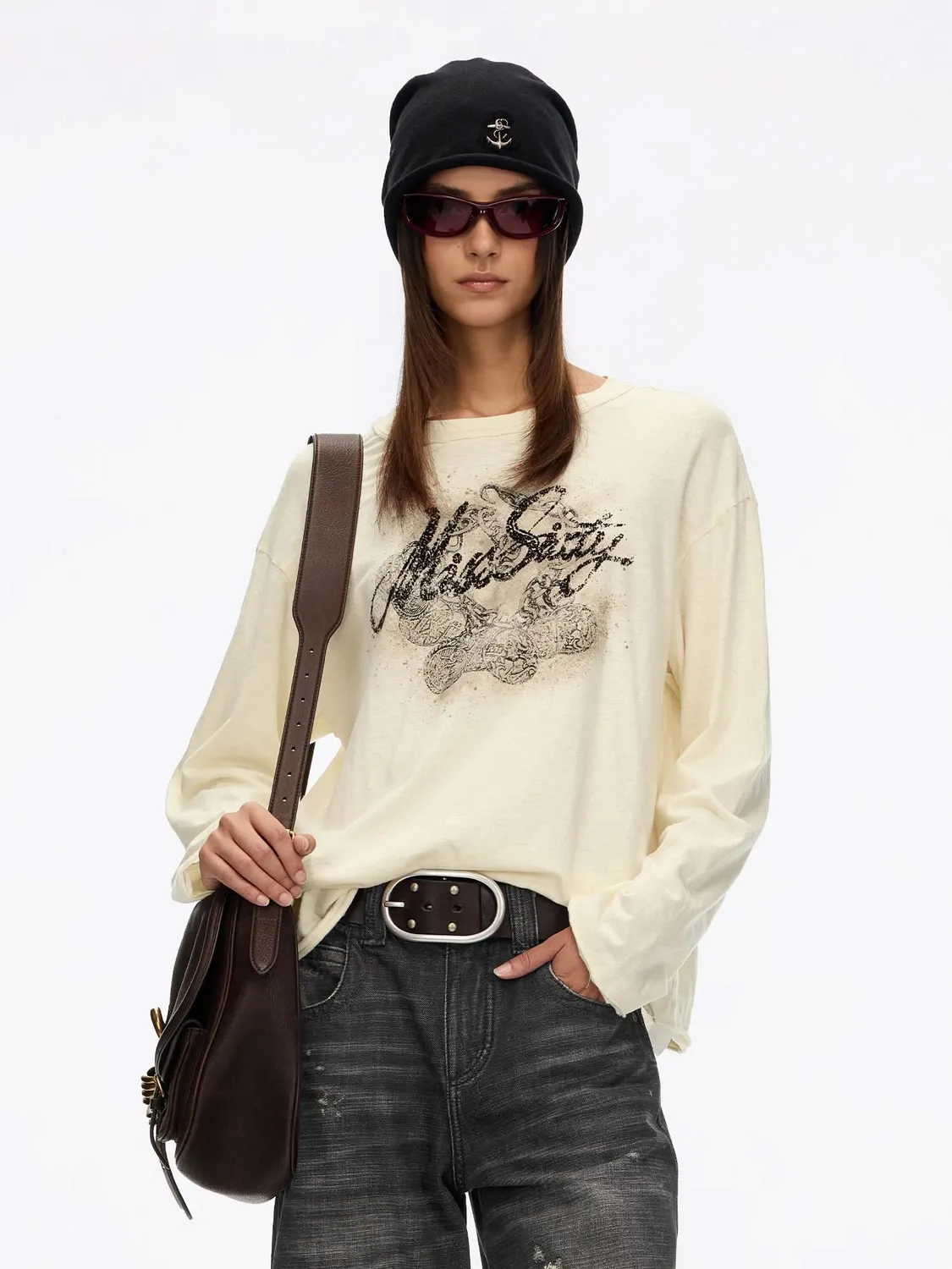 Miss Sixty langærmet t-shirt grå løs graphic bomuld