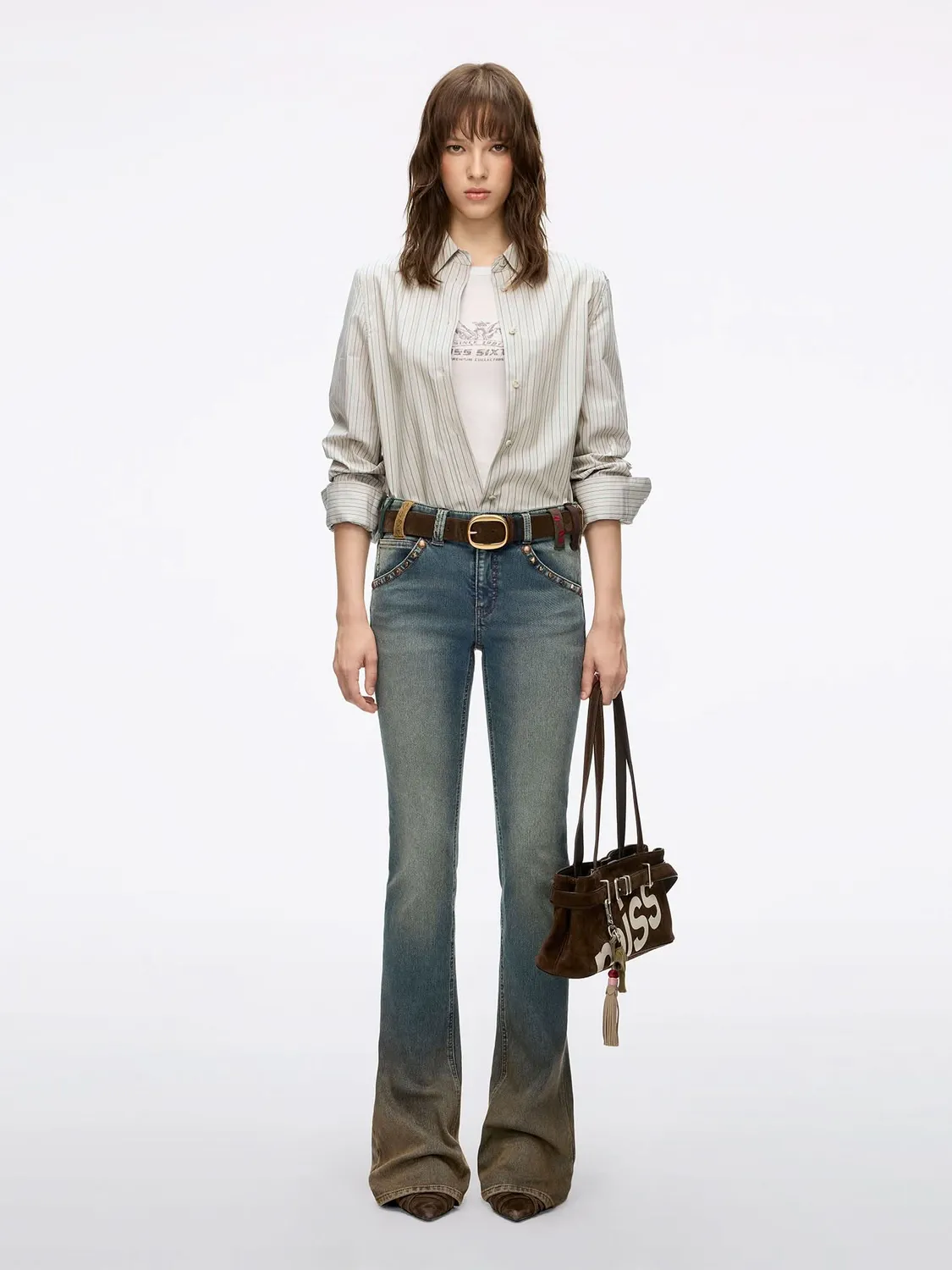 Miss Sixty Slim Flare jeans mellemblå bælteløkker