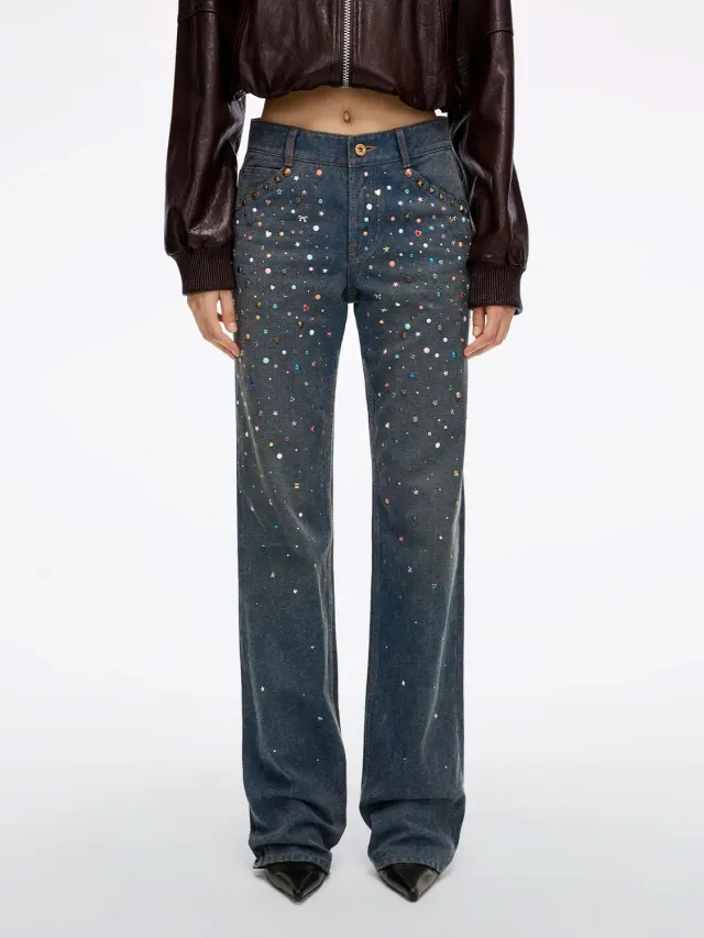 Miss Sixty Atelier straight jeans middle blue rhinsten