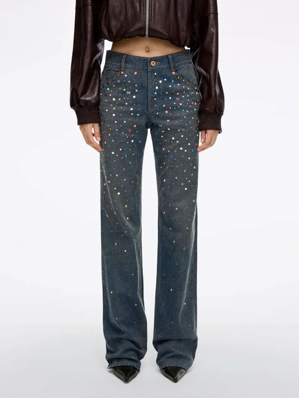 Miss Sixty Atelier straight jeans middle blue rhinsten